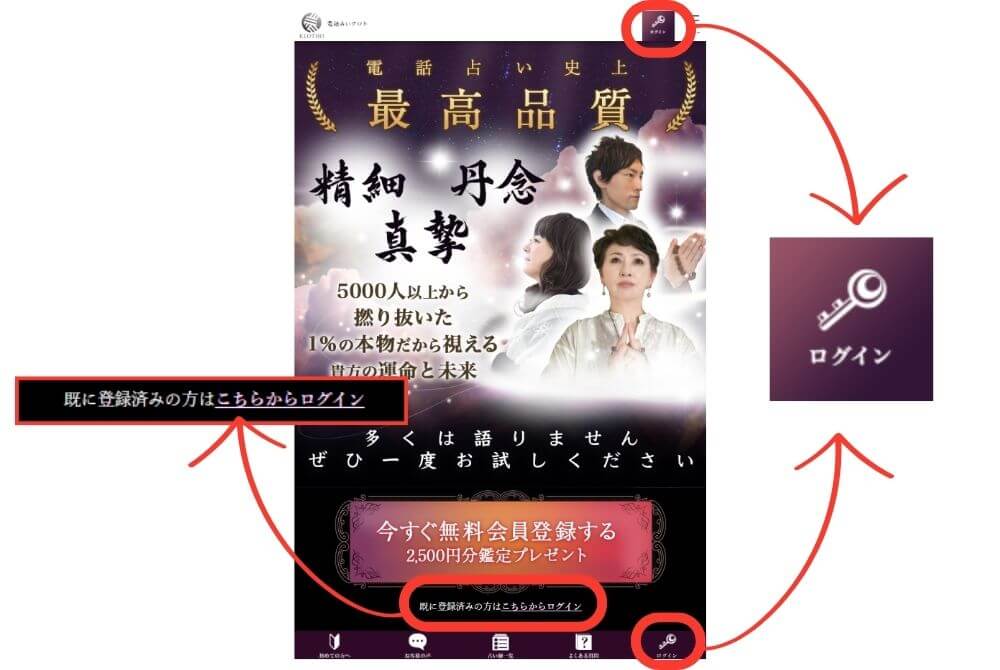 電話占いクロトのログイン方法