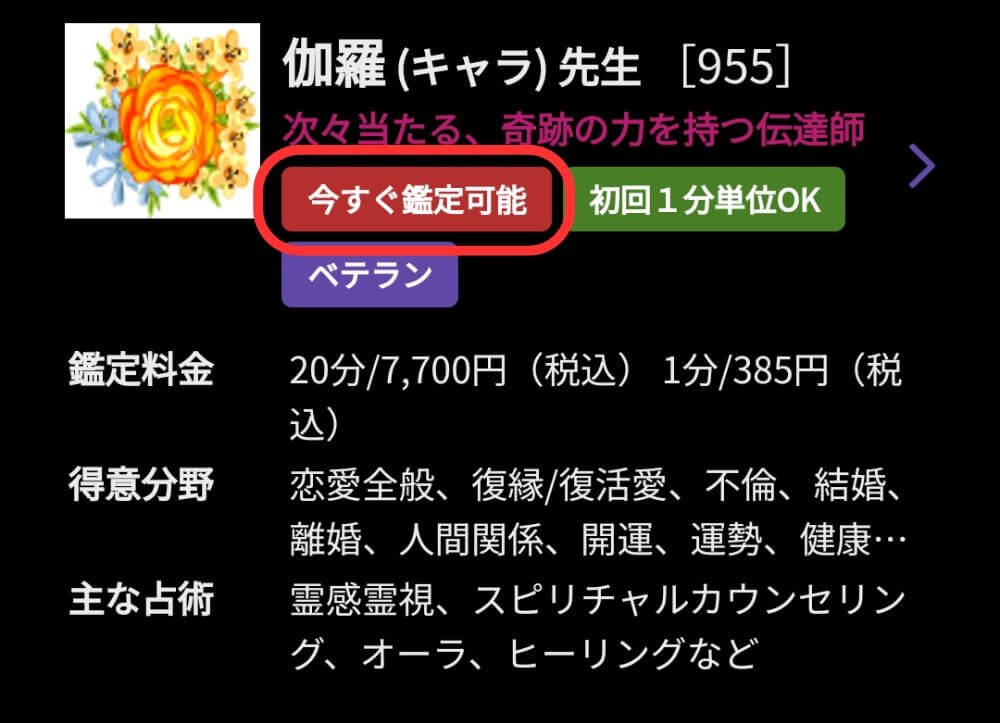 【今すぐ鑑定可能】の占い師を選ぶ